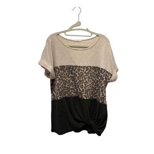 First Love waffle knit tan/grey top, women’s S